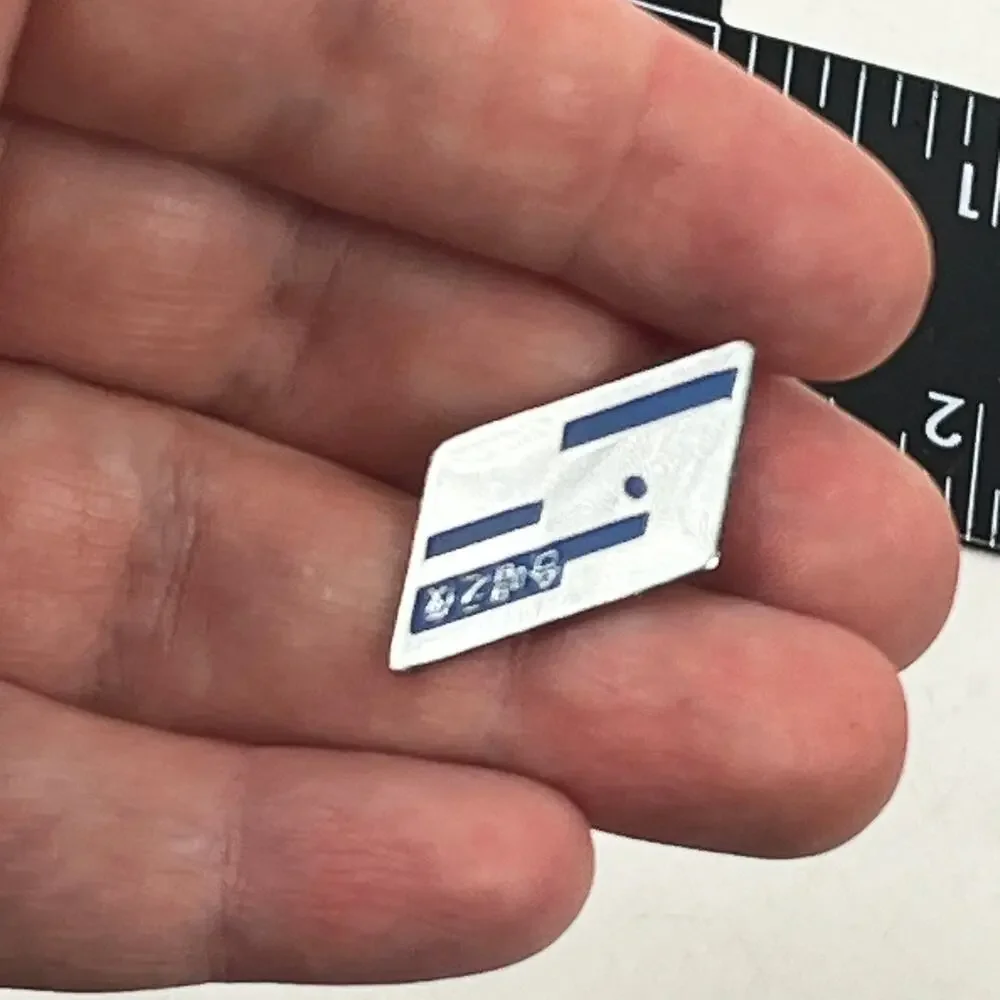 Vintage ZEB Logo Enamel Lapel Pin Blue White Diagonal Rhombus Metal Badge